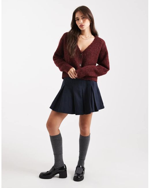 Miss Selfridge Blue Boucle V Neck Cardigan