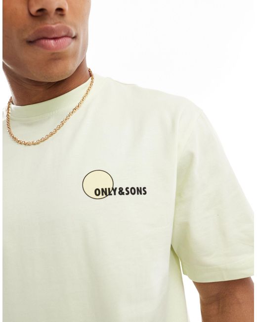 Only & Sons White Relaxed Fit T-shirt With Block Beach Back Print for men