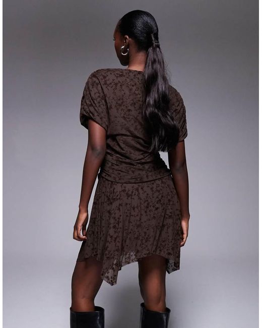 ASOS Brown Devore Short Sleeve Drapey Mini Dress