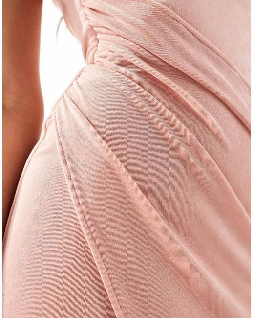 Aria Cove Pink Exclusive Slinky One Shoulder Thigh Split Maxi Dress