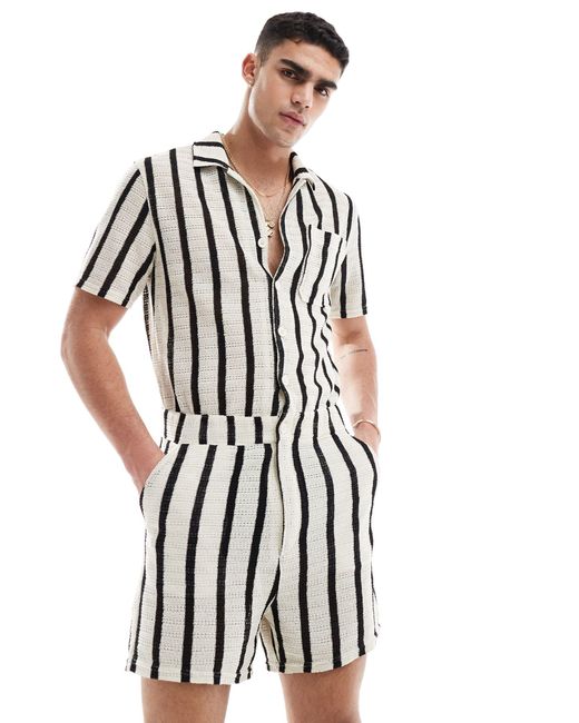 ASOS White Stripe Textured Boilersuit for men