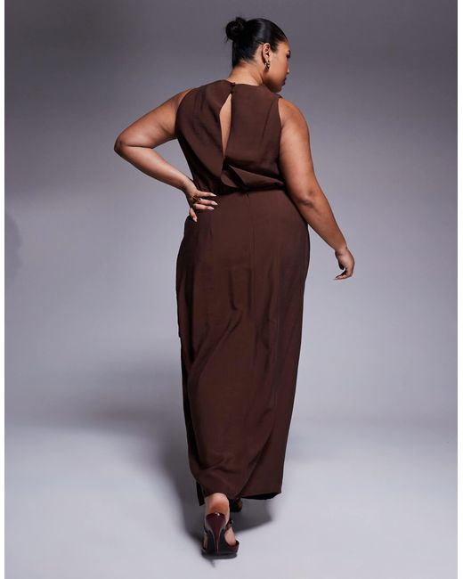 ASOS Brown Asos Design Curve High Neck Wrap Maxi Dress