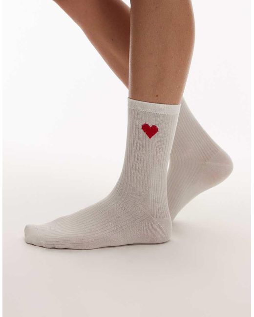 & Other Stories Natural Red Embroidered Heart Socks