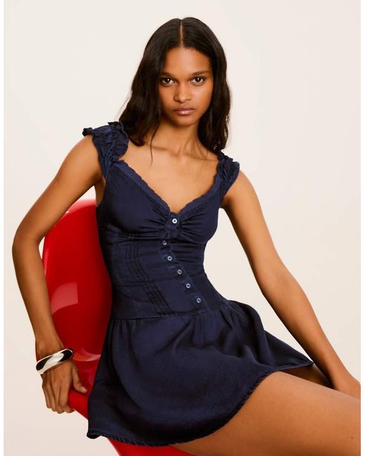 Bershka Blue Mini Denim Dress