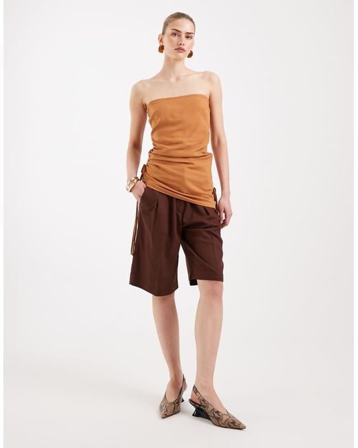 ASOS Brown Tailored Bermuda Short With Linen