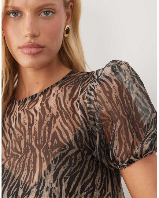 Ghospell Multicolor Sana Puff Sleeve Asymmetric Drawstring Detail Mini Dress