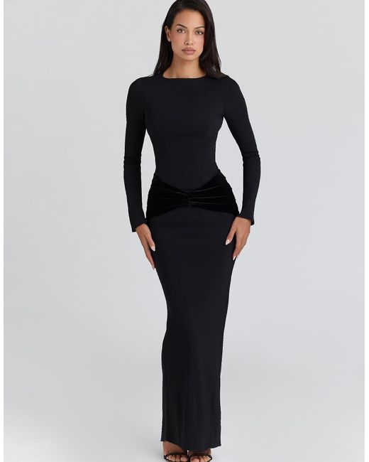 House Of Cb Black Athena Long Sleeve Crepe Jersey Maxi Dress