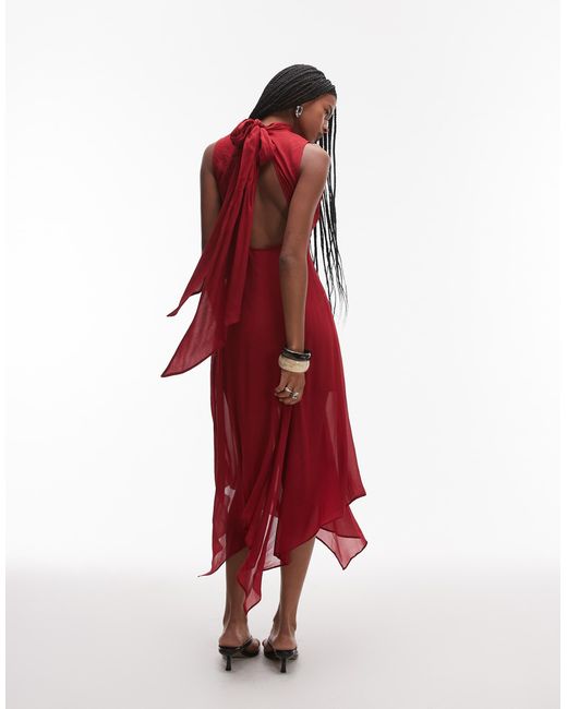 & Other Stories Layered Sheer Chiffon Midaxi Dress With Open Tie Back And Handkerchief Hem