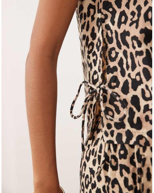 Vila Brown Linen Touch Tie Side Sleeveless Top Co-ord