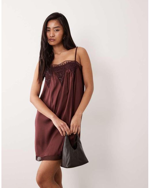 Miss Selfridge Red Embelished Satin Mini Dress