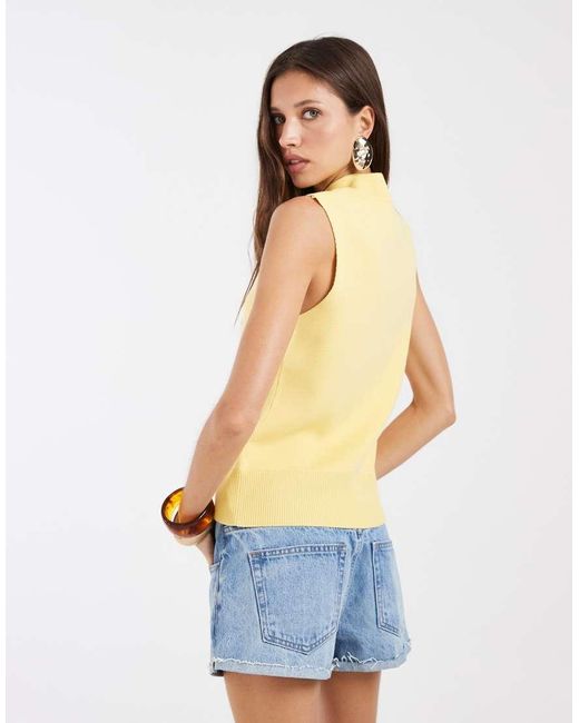 ASOS Yellow Mandarin Collar Knit Sleeveless Top