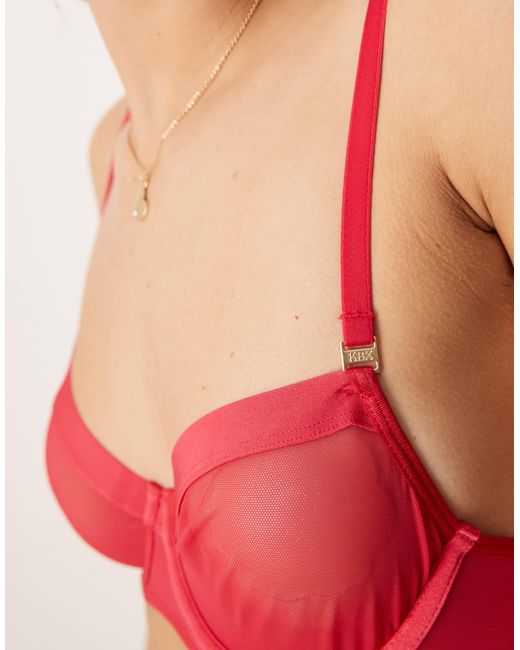 KBX Red Zadie Balcony Non-padded Underwi Mesh Bra