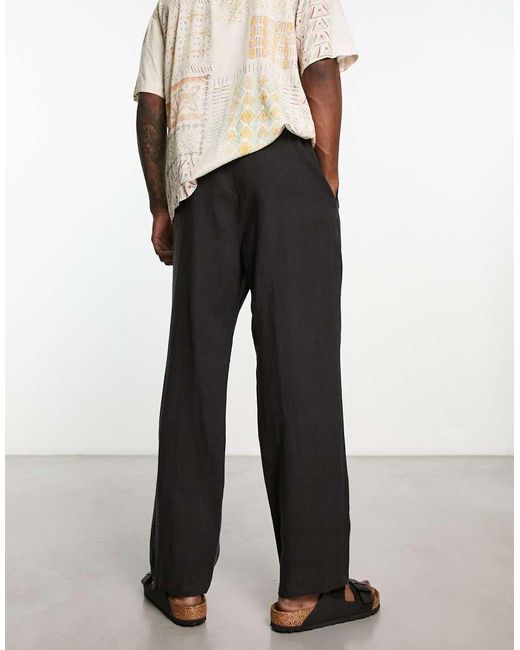 Weekday Black Seth Linen Trousers for men