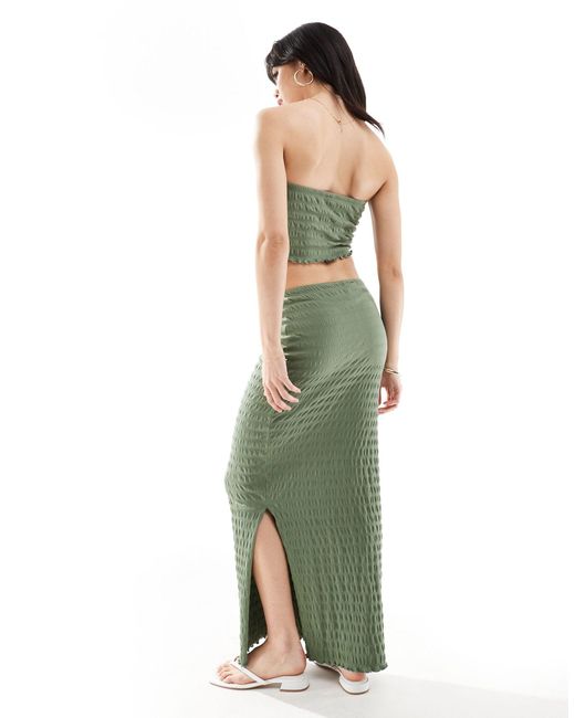 ASOS Green Co-ord Set Shirred Textured Bandeau Top And Column Maxi Skirt