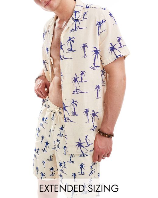 ASOS – relaxed fit hemd mit palmenprint und reverskragen, kombiteil in White für Herren