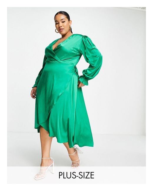 AX Paris Long Sleeve Wrap Dress in Green Lyst