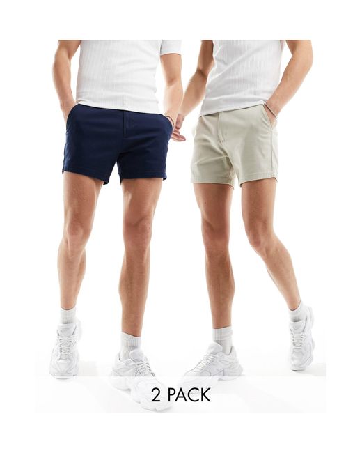 ASOS Blue 2 Pack Skinny Shorter Length Chino Shorts for men