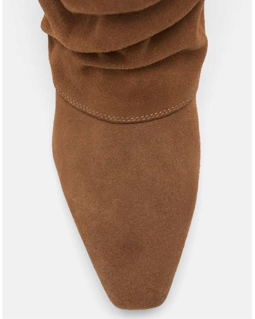 Stradivarius Brown Flat Leather Slouchy Joots