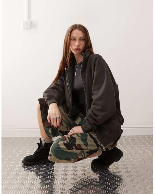 Weekday Gray Jodi Zip Through Funnel Neck Sweatshirt