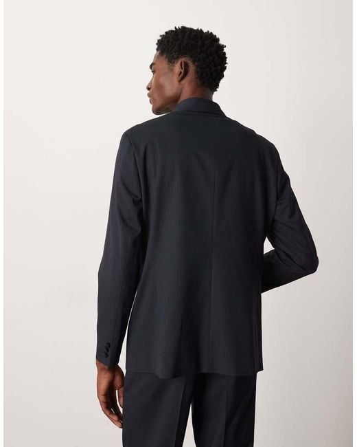 ASOS Blue Regular Wrap Shawl Neck Pinstripe Suit Jacket for men
