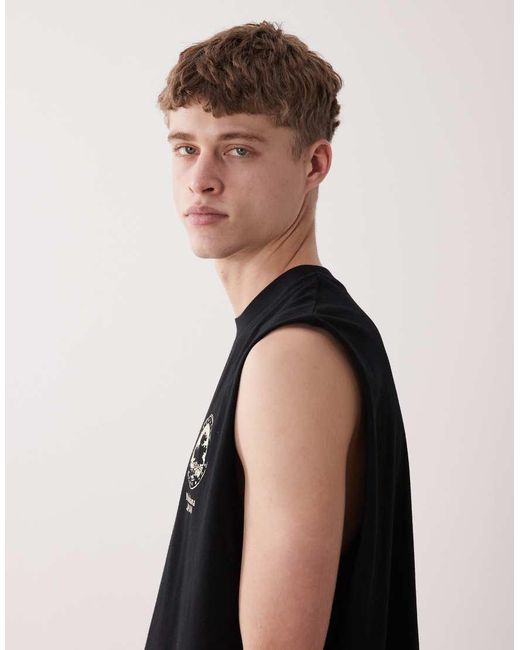 ASOS Black Oversized Tank With Beach Back Print for men