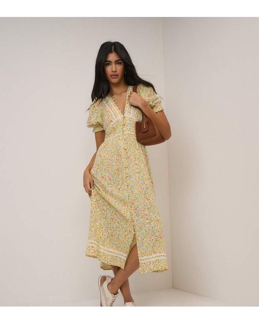 Nobody's Child Natural Floral Saffy Midi Tea Dress