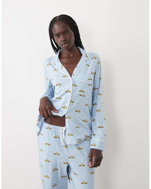 DKNY Blue Long Sleeve Cotton Pyjama Set