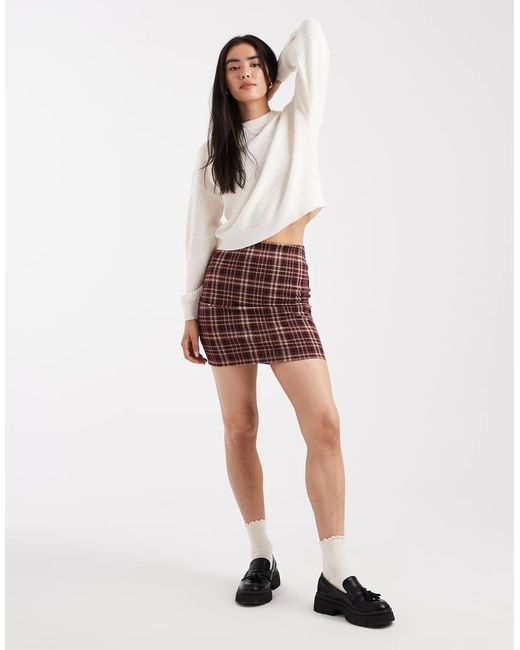 New Look White Check Tube Mini Skirt