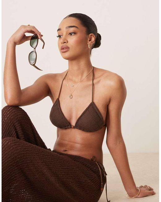 Stradivarius Brown Crochet Bikini Top
