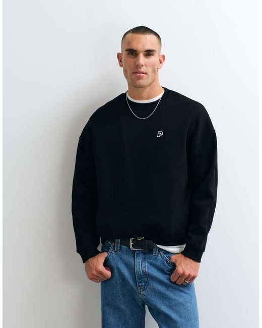 Parlez Blue Oversized Sweatshirt With Logo Chest Print for men
