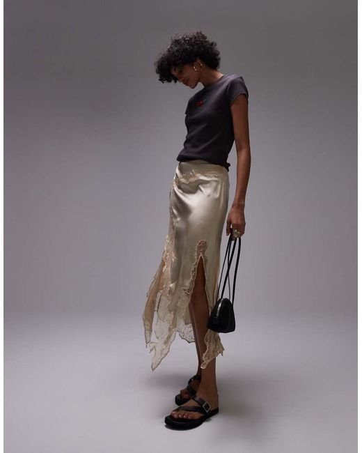 TOPSHOP Gray Satin And Lace Maxi Skirt