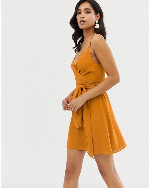 yellow wrap mini dress