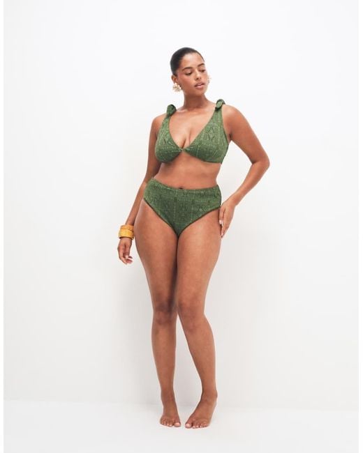 ASOS Green Asos Design Curve Kyle Broderie Twist Front Crop Bikini Top