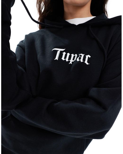 Felpa con cappuccio oversize unisex nera con stampe "tupac" su licenza di ASOS in Black