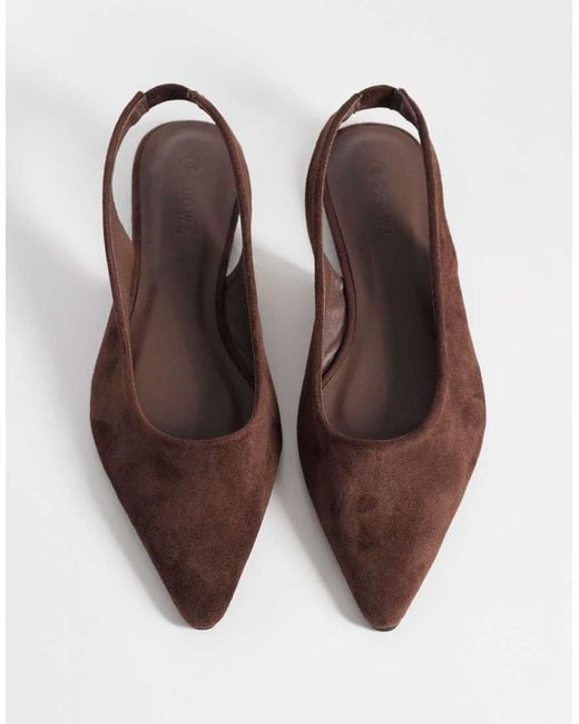 SEQWL Wide Fit Brown Scar Faux Suede Sling Back Pointed Ballet Flats