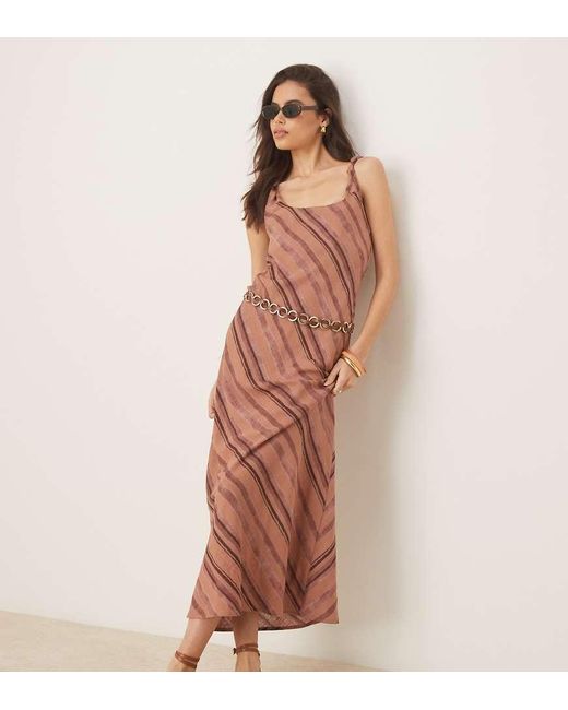 ASOS Brown Asos Design Tall Linen Look Twist Strap Bias Maxi Dress