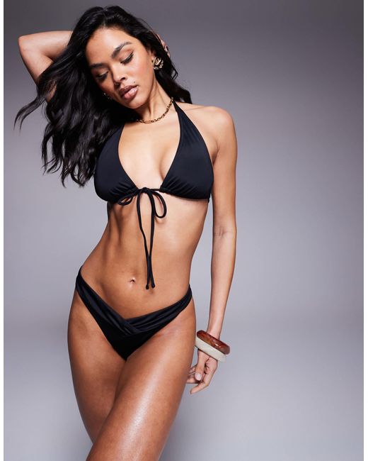 ASOS Black Maya Ruched V-front Bikini Bottom