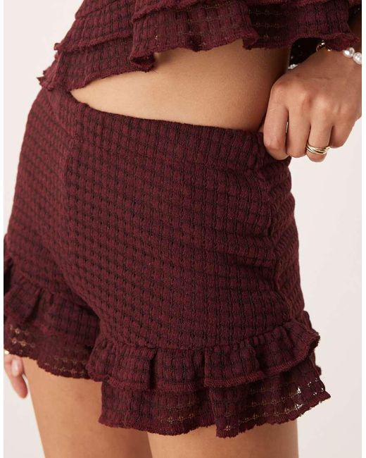 ASOS Natural Co-ord Crochet Shorts With Ruffle Hem Detail