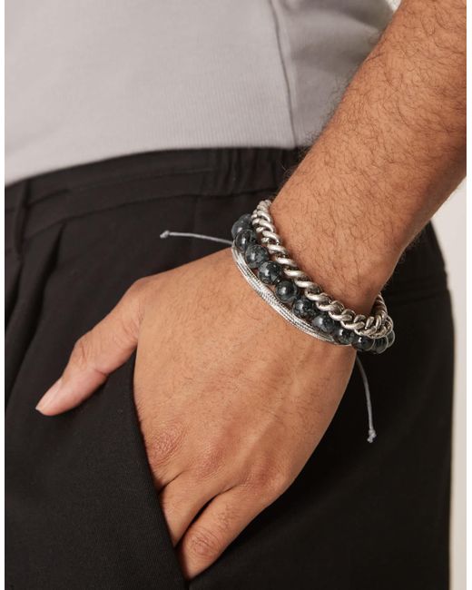 ASOS Black Festival Beaded And Chain 3 Pack Bracelets for men