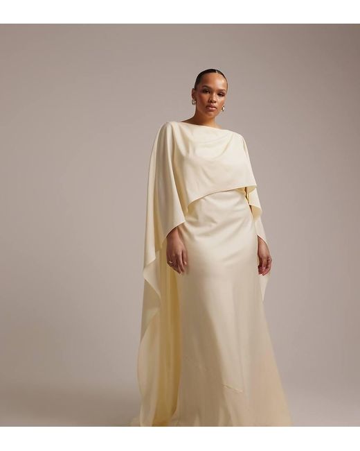 ASOS Natural Asos Design Curve Cape Overlay Low Back Maxi Wedding Dress