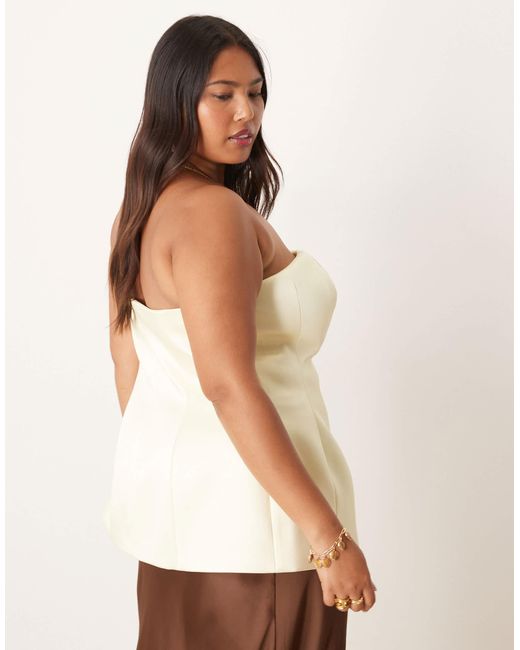 ASOS Natural Asos Design Curve Premium Structured Satin Peplum Hem Bandeau Top