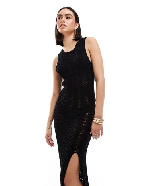 Style Cheat Black Sleeveless Crochet Maxi Dress