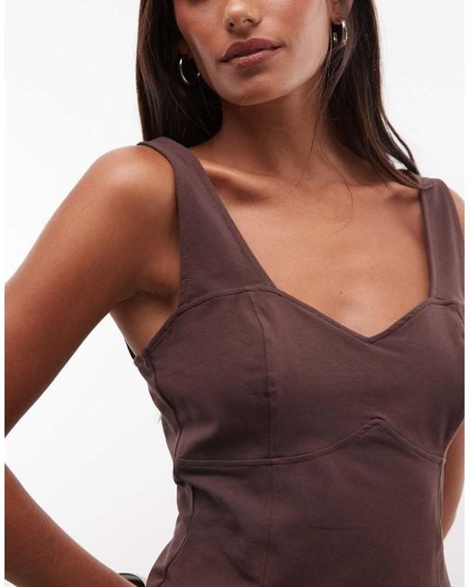 ASOS Brown Seam Detail Vest With Peplum Hem
