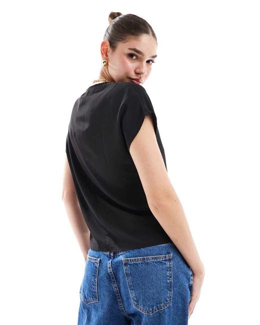 ASOS Black V-neck Woven Tee