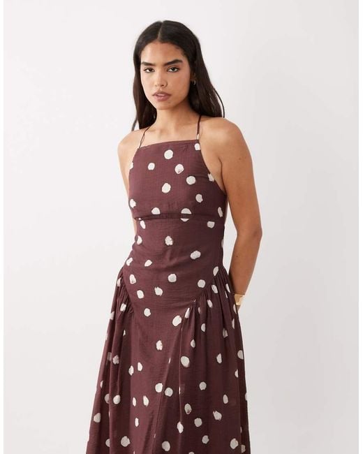 Nobody's Child Brown Hartley Chiffon High Square Neck Pleated Hip Cami Midi Dress