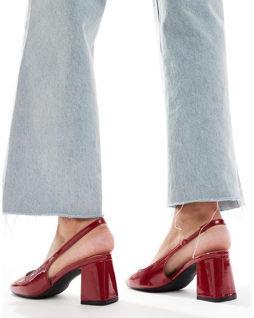 London Rebel White Sling Back Block Heeled Mules