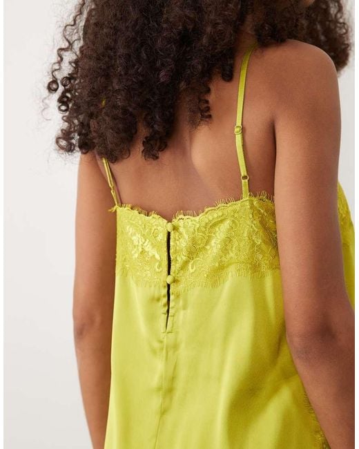 ASOS Yellow Satin Lace Cami Jumpsuit