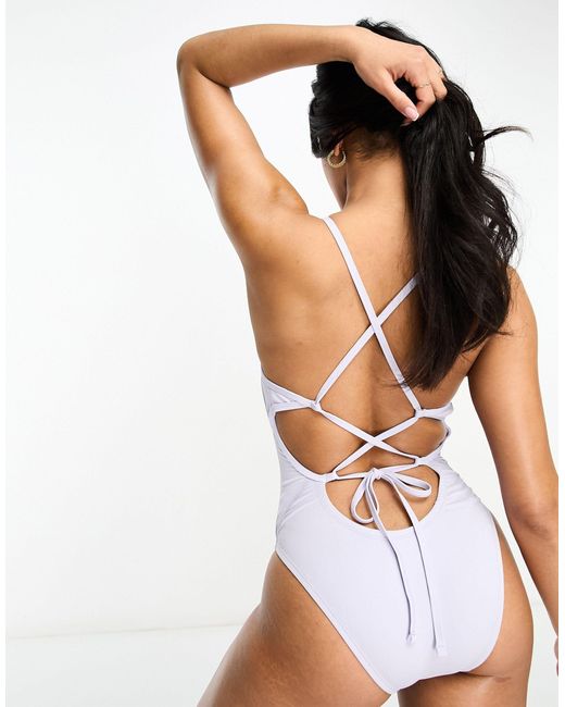 Nike White Hydrastrong Lace Up Tie Back Performance Swimsuit