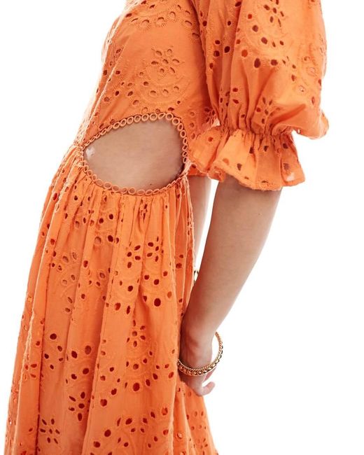 Maya Orange Broderie Cut Out Waist Midaxi Dress