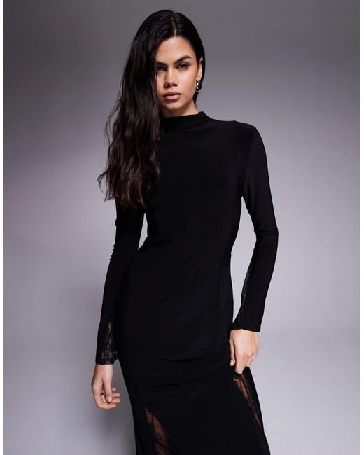 asos black high neck dress ASOS DESIGN high neck draped midi dress in black